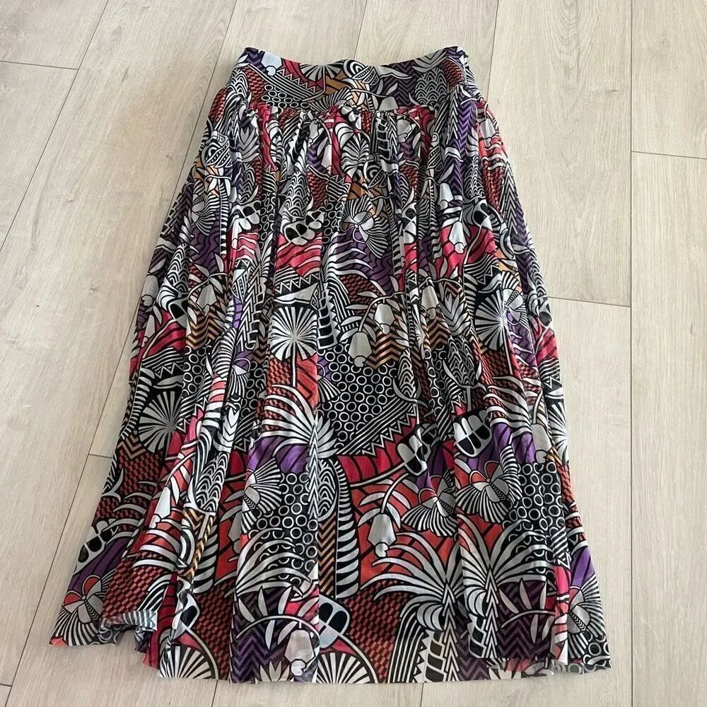 Anthropologie Farm Rio Tropical Maxi Skirt Mesh Lined Black White Multi size M